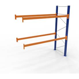 Schulte Palettenregal, Anbauregal, B 2786 x T 1100 x H 5000 mm, 4 Ebenen, Palettengewicht bis 800 kg, Feldlast 8630 kg, blau/orange