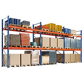Schulte Palettenregal, Grundregal, B 8444 x T 1100 x H 3000 mm, 4 Ebenen, Palettengewicht bis 500 kg, Feldlast 6630 kg, blau/orange