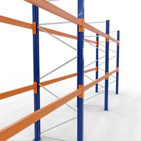 Schulte Palettenregal, Grundregal, B 8444 x T 1100 x H 5000 mm, 3 Ebenen, Palettengewicht bis 1000 kg, Feldlast 6880 kg, blau/orange