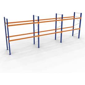 Schulte Palettenregal, Grundregal, B 8444 x T 1100 x H 5000 mm, 4 Ebenen, Palettengewicht bis 800 kg, Feldlast 8630 kg, blau/orange