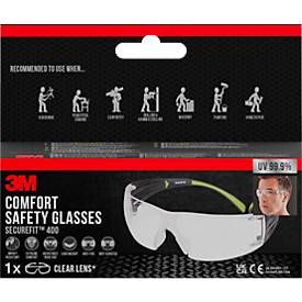 Schutzbrille 3M SecureFit 400, EN 166:2001, UVA/UVB/UVC-resistent, Bügeldruckverteilung, verstellbare Nasenpolster, beschichtet, Polycarbonatglas, klar