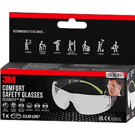 Schutzbrille 3M SecureFit 400, EN 166:2001, UVA/UVB/UVC-resistent, Bügeldruckverteilung, verstellbare Nasenpolster, beschichtet, Polycarbonatglas, klar