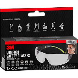 Schutzbrille 3M SecureFit 400, EN 166:2001, UVA/UVB/UVC-resistent, Bügeldruckverteilung, verstellbare Nasenpolster, beschichtet, Polycarbonatglas, klar