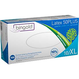 Schutzhandschuhe BINGOLD Latex 50PLUS, Einweg, puderfrei und chloriert, Latex, naturfarben, Größe XL, 100 Stück