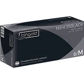 Schutzhandschuhe BINGOLD Nitril 35BLACK, Einweg, mikrotextuierte Fingerspitzen, puderfrei, Nitril, schwarz, Größe M, 100 Stück