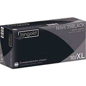 Schutzhandschuhe BINGOLD Nitril 35BLACK, Einweg, mikrotextuierte Fingerspitzen, puderfrei, Nitril, schwarz, Größe XL, 100 Stück