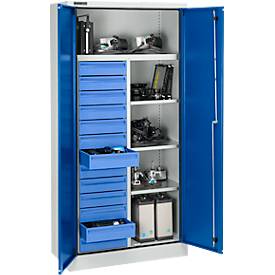 Schutzschrank nach IP 54 mit 13 Schubladen, B 950 x T 525 x H 1935 mm