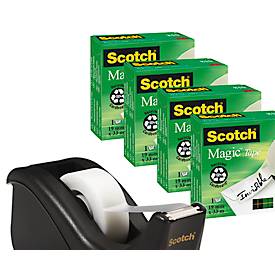 Scotch™ Klebeband-Abroller C60, Schwarz + Scotch® Magic™ Unsichtbares Klebeband, 19 mm x 33 mm, incl. 4 Rollen