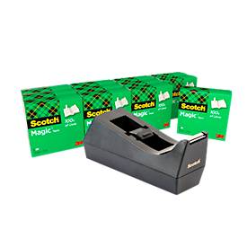 Scotch™ Schreibtisch-Klebebandabroller C38 , Schwarz + Scotch® Magic™ Unsichtbares Klebeband, 19 mm x 33 m, inkl. 12 Rollen