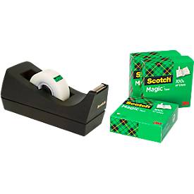 Scotch™ Schreibtisch-Klebebandabroller C38, Schwarz + Scotch® Magic™ Unsichtbares Klebeband, 19 mm x 33 m, inkl.3 Rollen