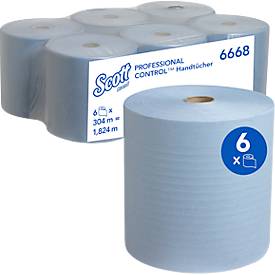Scott® Rollenpapiertücher 6668, reißfest, 1-lagig, 6 Rollen á 304 m, blau
