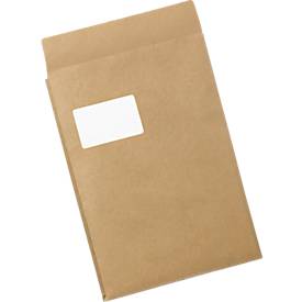 Seitenfaltentaschen, 20 mm, Fenster, haftklebend, DIN C4, 100 Stück, natronbraun