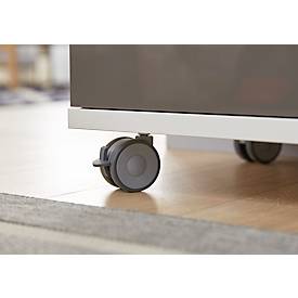 Sekretär, ideal für das Home Office, ausklappbare Schreibfläche, 2 Fächer hinter Flügeltüren, Lenkrollen, Holz, B 900 x T 450 x H 1200 mm, weiß/weiß