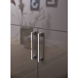 Sekretär, ideal für das Home Office, ausklappbare Schreibfläche, 2 Fächer hinter Flügeltüren, Lenkrollen, Holz, B 900 x T 450 x H 1200 mm, weiß/weiß