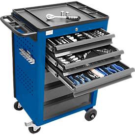 Servante d'atelier BASIC avec jeu de 115 outils inclus, bleu