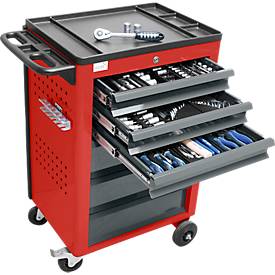 Servante d'atelier BASIC - avec jeu de 115 outils inclus - rouge