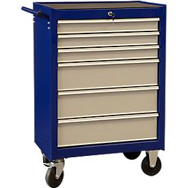 Servante d'atelier ECOBlue Projahn, avec roulettes, capacité de charge 400 kg, 6 tiroirs