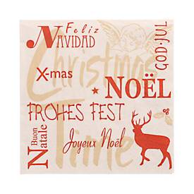 Papstar Servetten  Christmas Time, 3-laags, 1/4 vouw, B 330 x H 330 mm, FSC papier, beige-goud-rood, 20 stuks