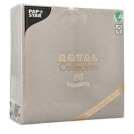 Papstar Servetten  Royal Collection, 5 x 50 stuks, 1/4 vouw, stoflook, 400 x 400 mm, papier, grijs