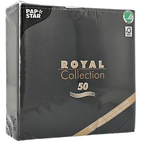 Papstar Servetten  Royal Collection, 5 x 50 stuks, 1/4 vouw, stoflook, 400 x 400 mm, papier, zwart