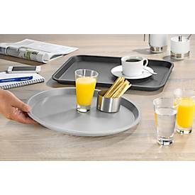 Serviertablett Esmeyer® OHIO, Kunststoff, gummierte Oberfläche, stapelbar, spülmaschinengeeignet, B 415 x T 305 x H 20 mm, Kunststoff, schwarz