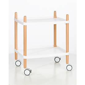 Servierwagen, Buche Massivholz, B 500 x T 360 x H 550 mm, 2 Böden, weiß
