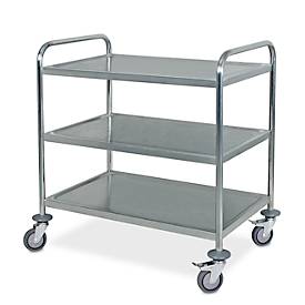 Servierwagen, Edelstahl, lebensmittelecht, 2 oder 3 Etagen, L 860 x B 540 mm, bis 200 kg