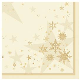 Servietten Papstar ROYAL Collection Stars & Snowflakes, Stoffoptik, 1/4 Falz, B 400 x H 400 mm, FSC®-Papier, champagnerfarben, 20 Stück