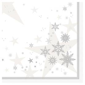 Servietten Papstar ROYAL Collection Stars & Snowflakes, Stoffoptik, 1/4 Falz, B 400 x H 400 mm, FSC®-Papier, weiß, 20 Stück