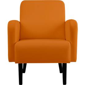 Sessel meet by Paperflow LISBOA, desinfektionsmittelbeständiger Kunstlederbezug orange, Fußgestell schwarz, B 710 x T 815 x H 830 mm