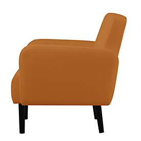 Sessel meet by Paperflow LISBOA, desinfektionsmittelbeständiger Kunstlederbezug orange, Fußgestell schwarz, B 710 x T 815 x H 830 mm
