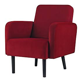 Sessel meet by Paperflow LISBOA, Samtbezug rot, Fußgestell schwarz, B 710 x T 815 x H 830 mm