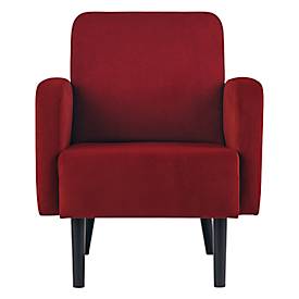 Sessel meet by Paperflow LISBOA, Samtbezug rot, Fußgestell schwarz, B 710 x T 815 x H 830 mm