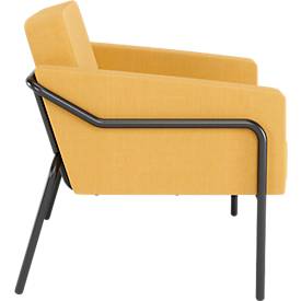 Sessel meet by Paperflow MEDSO Klassik L, gepolstert, Sitzfläche austauschbar, B 750 x T 743 x H 736 mm, Stoff und Stahl, gelb/mattschwarz