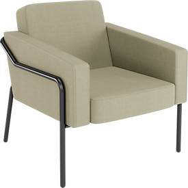 Sessel meet by Paperflow MEDSO Klassik L, gepolstert, Sitzfläche austauschbar, B 750 x T 743 x H 736 mm, Stoff und Stahl, grün/mattschwarz