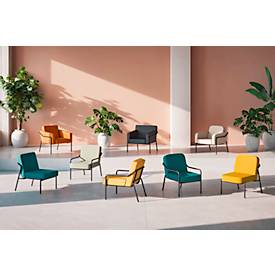 Sessel meet by Paperflow MEDSO Klassik S, gepolstert, Sitzfläche austauschbar, B 580 x T 743 x H 736 mm, Stoff und Stahl, blau/mattschwarz