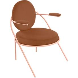 Sessel meet by Paperflow Saturne, mit Armlehnen, B 700 x T 730 x H 880 mm, Stahlrohr, Kunstleder, Rosa/Rost