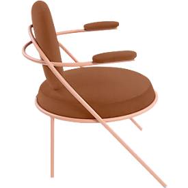 Sessel meet by Paperflow Saturne, mit Armlehnen, B 700 x T 730 x H 880 mm, Stahlrohr, Kunstleder, Rosa/Rost