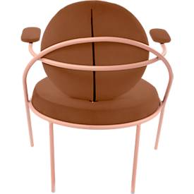 Sessel meet by Paperflow Saturne, mit Armlehnen, B 700 x T 730 x H 880 mm, Stahlrohr, Kunstleder, Rosa/Rost