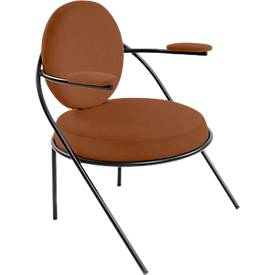 Sessel meet by Paperflow Saturne, mit Armlehnen, B 700 x T 730 x H 880 mm, Stahlrohr, Kunstleder, Schwarz/Rost