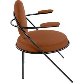 Sessel meet by Paperflow Saturne, mit Armlehnen, B 700 x T 730 x H 880 mm, Stahlrohr, Kunstleder, Schwarz/Rost