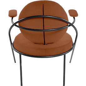 Sessel meet by Paperflow Saturne, mit Armlehnen, B 700 x T 730 x H 880 mm, Stahlrohr, Kunstleder, Schwarz/Rost