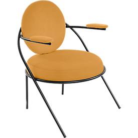 Sessel meet by Paperflow Saturne, mit Armlehnen, B 700 x T 730 x H 880 mm, Stahlrohr, Kunstleder, Schwarz/Safran