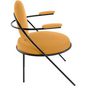 Sessel meet by Paperflow Saturne, mit Armlehnen, B 700 x T 730 x H 880 mm, Stahlrohr, Kunstleder, Schwarz/Safran