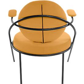 Sessel meet by Paperflow Saturne, mit Armlehnen, B 700 x T 730 x H 880 mm, Stahlrohr, Kunstleder, Schwarz/Safran