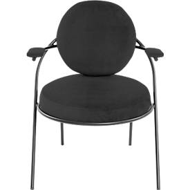 Sessel meet by Paperflow Saturne, mit Armlehnen, B 700 x T 730 x H 880 mm, Stahlrohr, Kunstleder, Schwarz/Schwarz