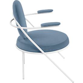 Sessel meet by Paperflow Saturne, mit Armlehnen, B 700 x T 730 x H 880 mm, Stahlrohr, Kunstleder, Weiß/Blau