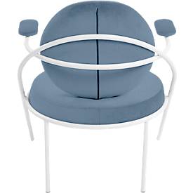 Sessel meet by Paperflow Saturne, mit Armlehnen, B 700 x T 730 x H 880 mm, Stahlrohr, Kunstleder, Weiß/Blau