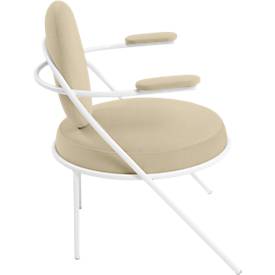 Sessel meet by Paperflow Saturne, mit Armlehnen, B 700 x T 730 x H 880 mm, Stahlrohr, Kunstleder, Weiß/Elfenbein