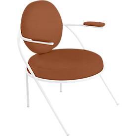 Sessel meet by Paperflow Saturne, mit Armlehnen, B 700 x T 730 x H 880 mm, Stahlrohr, Kunstleder, Weiß/Rost